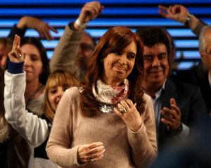 Kirchner, former Argentine President and candidate for the Senate, gestures in Buenos Aires