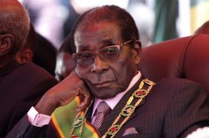 Zimbabwe’s President Mugabe looks on during a rally marking Zimbabwe’s 32nd independence anniversary celebrations in Harare
