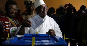 Ibrahim Boubacar Keita, President of Mali and candidate for Rally for Mali party casts his vote at a polling station during the presidential election in Bamako