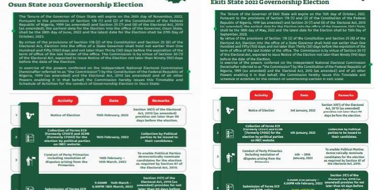 INEC releases timetable, schedule of activities for Ekiti, Osun Governorship polls