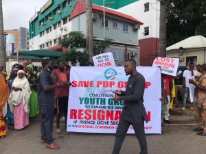 PDP Youths protest, insist Uche Secondus must resign as chairman