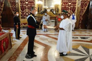 Nigeria’s Ambassador to Spain Demola Seriki presents his letter of credence to King Felipe VI in Madrid