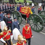 Queen's Coffin Leaves Westminster for Wellington Arch