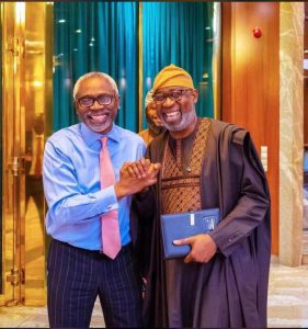 Photo: Gbajabiamila, Alake exchange banters at Presidential villa