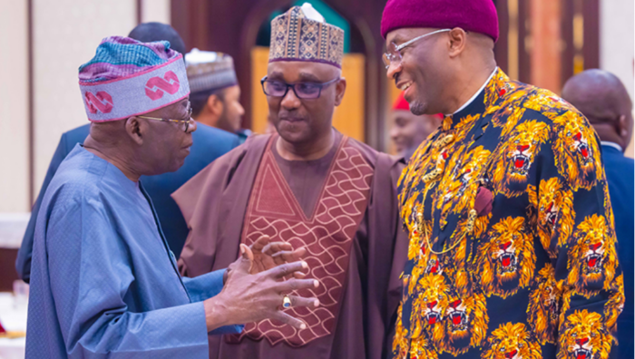 President Bola Tinubu, house speaker Tajudeen Abbas and deputy house speaker Ben Kalu