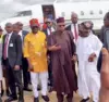Soludo welcomes Vice President Kashim Shettima, and former Presidents Olusegun Obasanjo, Goodluck Jonathan at Chinua Achebe airport