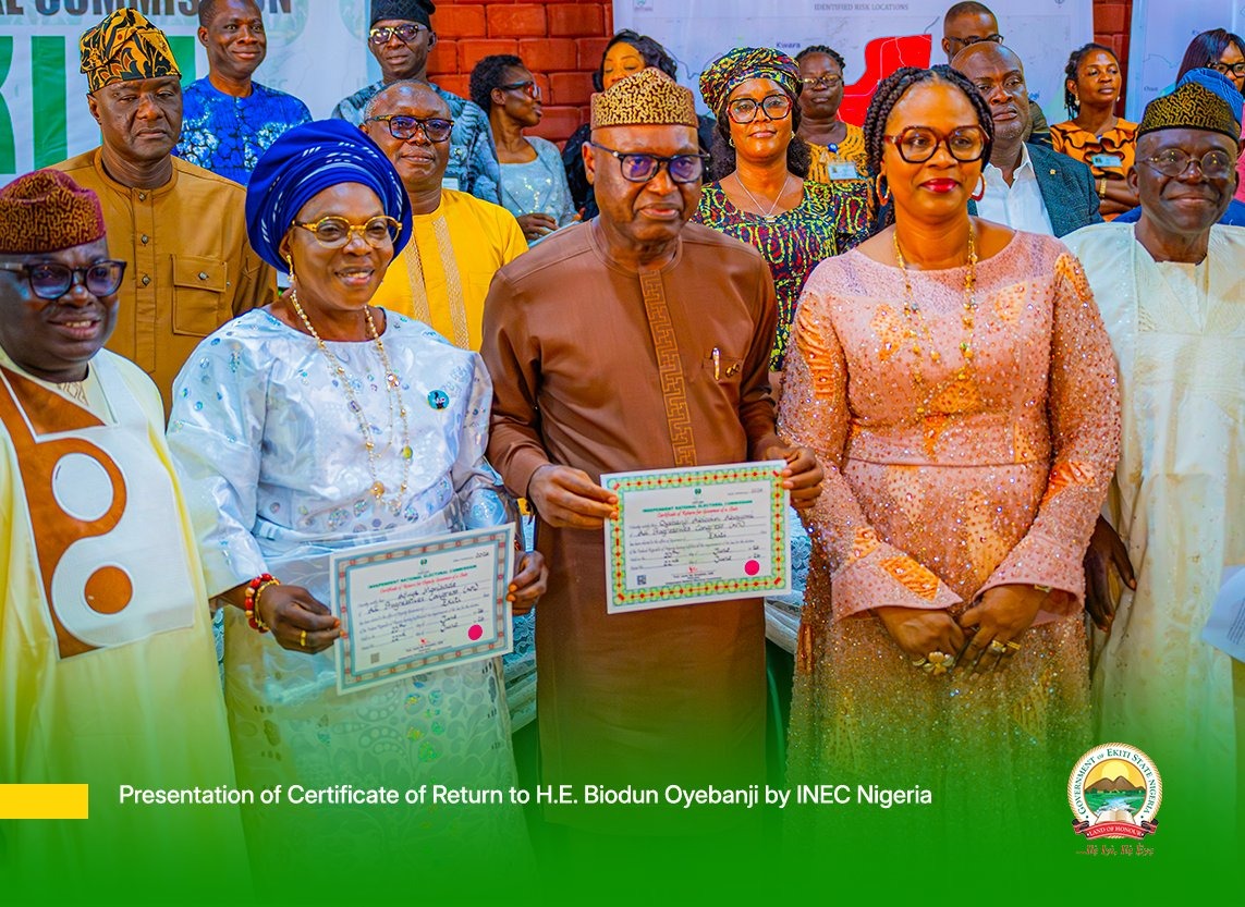 PHOTOS: INEC Presents Certificates of Return To Ekiti Gov, Deputy